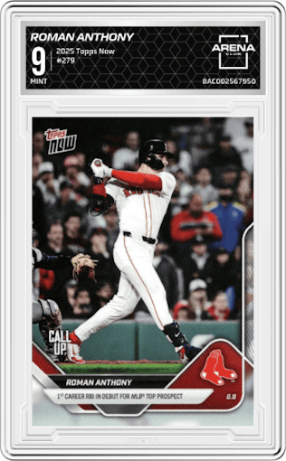 Roman Anthony from the 2025 Topps Now set graded by Arena Club and given an overall grade of 9.