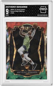 Anthony Edwards from the 2020-21 Panini Select  set featuring a Red/White/Green Cracked Ice parallel graded by Arena Club and given an overall grade of 9.