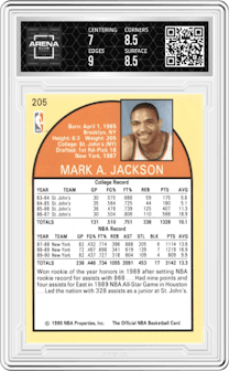 Mark Jackson from the 1990-91 NBA Hoops set graded by Arena Club and given an overall grade of 7.5.