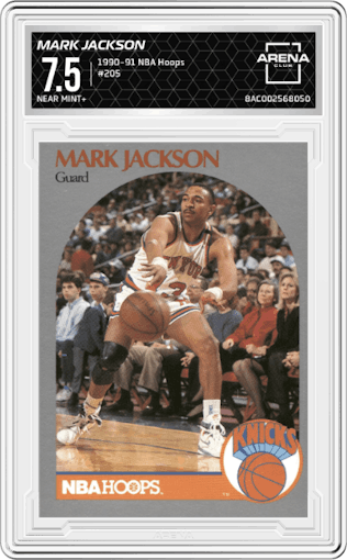 Mark Jackson from the 1990-91 NBA Hoops set graded by Arena Club and given an overall grade of 7.5.