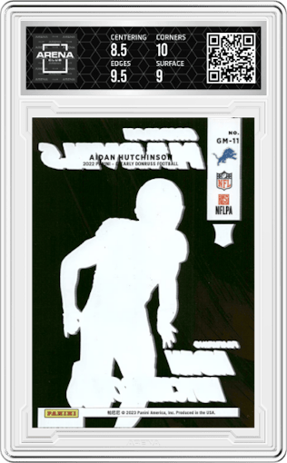 Aidan Hutchinson from the 2022 Clearly Donruss set graded by Arena Club and given an overall grade of 9.