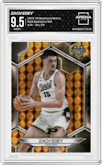 Zach Edey from the 2023-24 Bowman Best University set featuring a Gold Geometric Refractor parallel graded by Arena Club and given an overall grade of 9.5.