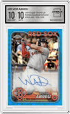 Wilyer Abreu from the 2024 Topps Chrome Logofractor set featuring a Blue Refractor parallel graded by Arena Club and given an overall grade of 10.