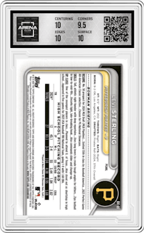 Levi Sterling  from the 2024 Bowman Draft set featuring a Pearl Refractor  parallel graded by Arena Club and given an overall grade of 10.