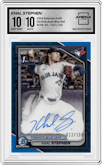 Khal Stephen from the 2024 Bowman Draft set featuring a Blue Refractor parallel graded by Arena Club and given an overall grade of 10.