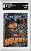 Pete Alonso from the 2020 Panini Donruss set graded by Arena Club and given an overall grade of 9.5.