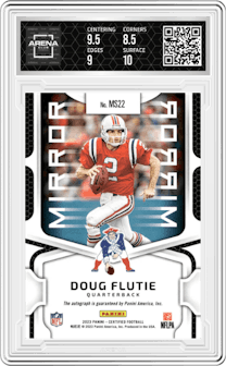 Doug Flutie from the 2023 Panini Certified set featuring a Purple parallel graded by Arena Club and given an overall grade of 9.