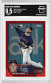 Nolan Jones from the 2023 Topps Chrome set featuring a Red Refractor parallel graded by Arena Club and given an overall grade of 9.5.