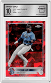 Yandy Diaz from the 2022 Topps Chrome Sapphire Edition  set featuring a Red parallel graded by Arena Club and given an overall grade of 10.