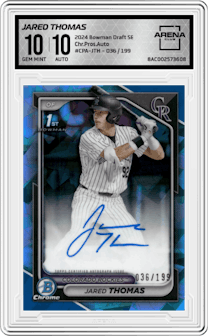 Jared Thomas from the 2024 Bowman Draft Sapphire Edition set and given an overall grade of 10.