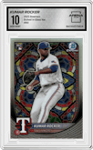 Kumar Rocker from the 2025 Bowman set graded by Arena Club and given an overall grade of 10.