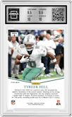 Tyreek Hill from the 2024 Panini Prizm Deca set featuring a Mojo parallel graded by Arena Club and given an overall grade of 10.