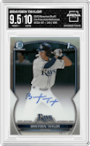 Brayden Taylor from the 2023 Bowman Draft set featuring a Refractor parallel graded by Arena Club and given an overall grade of 9.5.