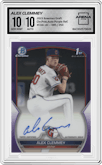 Alex Clemmey from the 2023 Bowman Draft set featuring a Purple Refractor parallel graded by Arena Club and given an overall grade of 10.