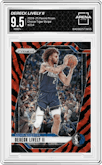 Dereck Lively II from the 2024-25 Panini Prizm set featuring a Choice Tiger Stripe parallel graded by Arena Club and given an overall grade of 9.5.