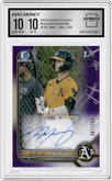 Max Muncy from the 2022 Bowman Chrome set featuring a Purple Refractor parallel graded by Arena Club and given an overall grade of 10.