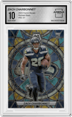 Zach Charbonnet from the 2023 Panini Mosaic set graded by Arena Club and given an overall grade of 10.