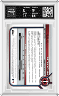 Bryan Acuna from the 2022 Bowman set featuring a Gold Refractor  parallel and given an overall grade of 9.