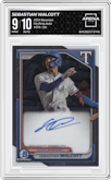 Sebastian Walcott from the 2024 Bowman set graded by Arena Club and given an overall grade of 9.