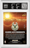Giannis Antetokounmpo from the 2023-24 Donruss Optic set featuring a Gold International parallel graded by Arena Club and given an overall grade of 9.5.
