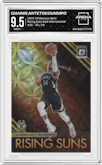 Giannis Antetokounmpo from the 2023-24 Donruss Optic set featuring a Gold International parallel graded by Arena Club and given an overall grade of 9.5.