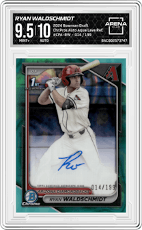 Ryan Waldschmidt from the 2024 Bowman Draft set featuring a Aqua Lava Refractor   parallel and given an overall grade of 9.5.