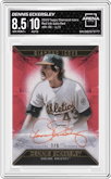 Dennis Eckersley from the 2019 Topps Diamond Icons set featuring a Red parallel graded by Arena Club and given an overall grade of 8.5.