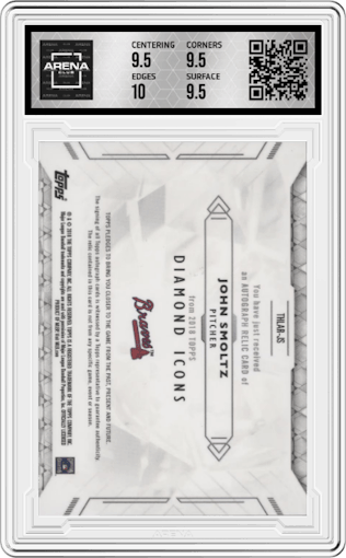 John Smoltz from the 2018 Topps Diamond Icons set featuring a Red parallel graded by Arena Club and given an overall grade of 10.