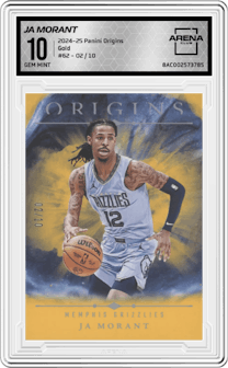 Ja Morant	 from the 2024-25 Panini Origins set featuring a Gold parallel and given an overall grade of 10.