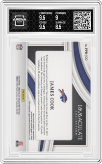 James Cook from the 2023 Panini Immaculate Collection  set graded by Arena Club and given an overall grade of 9.