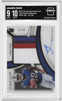 James Cook from the 2023 Panini Immaculate Collection  set graded by Arena Club and given an overall grade of 9.
