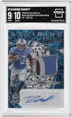 D'Andre Swift from the 2020 Panini Spectra set featuring a Neon Blue parallel graded by Arena Club and given an overall grade of 9.