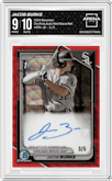 Jacob Burke from the 2024 Bowman set featuring a HTA Red Wave Refractor parallel graded by Arena Club and given an overall grade of 9.