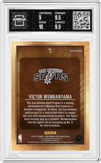 Victor Wembanyama from the 2023-24 Panini Contenders Optic set and given an overall grade of 9.5.