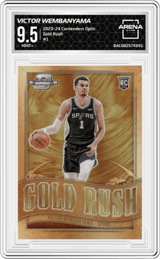 Victor Wembanyama from the 2023-24 Panini Contenders Optic set graded by Arena Club and given an overall grade of 9.5.