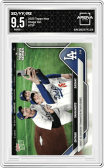 Shohei Ohtani / Yoshinobu Yamamoto / Roki Sasaki from the 2025 Topps Now set and given an overall grade of 9.5.