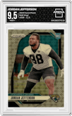 Jordan Jefferson from the 2024 Panini Prizm set featuring a Gold Vinyl parallel graded by Arena Club and given an overall grade of 9.5.