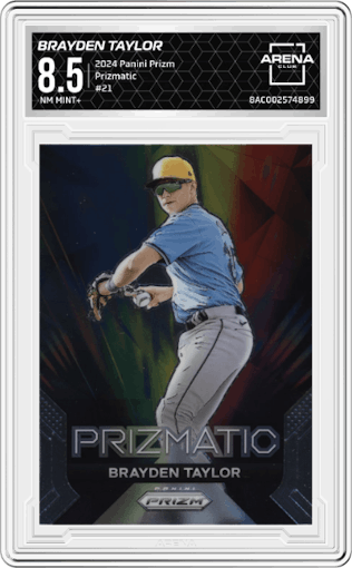 Brayden Taylor from the 2024 Panini Prizm set graded by Arena Club and given an overall grade of 8.5.