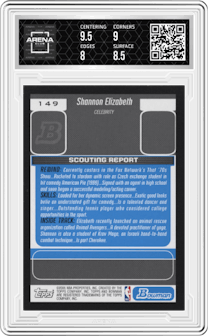 Shannon Elizabeth from the 2005-06 Bowman set graded by Arena Club and given an overall grade of 8.5.