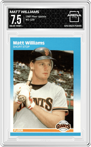 Matt Williams from the 1987 Fleer Update set graded by Arena Club and given an overall grade of 7.5.