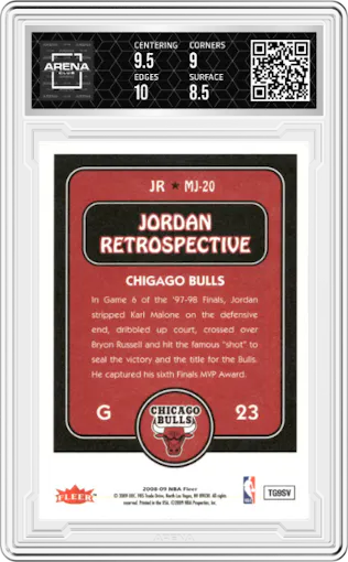 Michael Jordan from the 2008-09 Fleer set graded by Arena Club and given an overall grade of 9.
