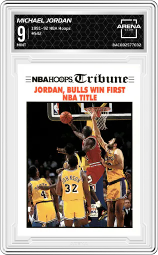 Michael Jordan from the 1991-92 NBA Hoops set graded by Arena Club and given an overall grade of 9.