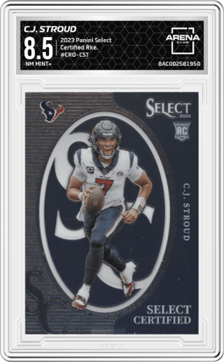 C.J. Stroud from the 2023 Panini Select set graded by Arena Club and given an overall grade of 8.5.