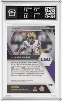 Ja'Marr Chase from the 2021 Panini Prizm Draft Picks set graded by Arena Club and given an overall grade of 9.5.