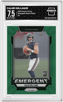 Caleb Williams from the 2024 Panini Prizm set featuring a Green Prizm parallel graded by Arena Club and given an overall grade of 7.5.