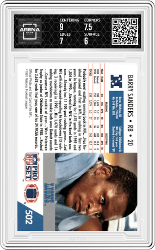 Barry Sanders from the 1991 Pro Set set graded by Arena Club and given an overall grade of 6.5.