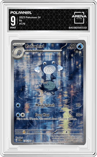 Poliwhirl from the 2023 Pokemon SV set graded by Arena Club and given an overall grade of 9.