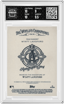 Wyatt Langford from the 2024 Topps Allen & Ginter set graded by Arena Club and given an overall grade of 9.5.