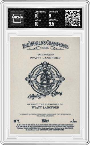 Wyatt Langford from the 2024 Topps Allen & Ginter set graded by Arena Club and given an overall grade of 9.5.