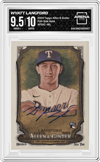 Wyatt Langford from the 2024 Topps Allen & Ginter set graded by Arena Club and given an overall grade of 9.5.